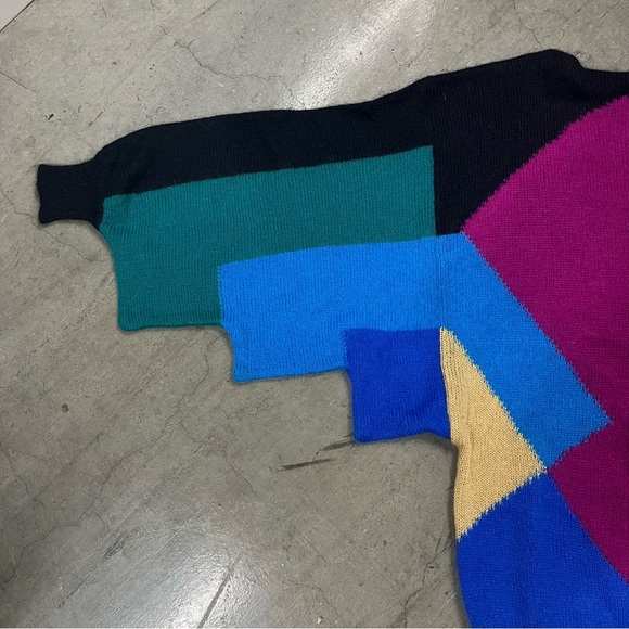 Vintage 80s Escada Mohair Colorblock Sweater Oversized Dolman Geometric Sleeve - Picture 6 of 7